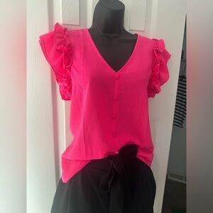 Mine hot pink ruffle sleeve top size small NEW new with tags nwt